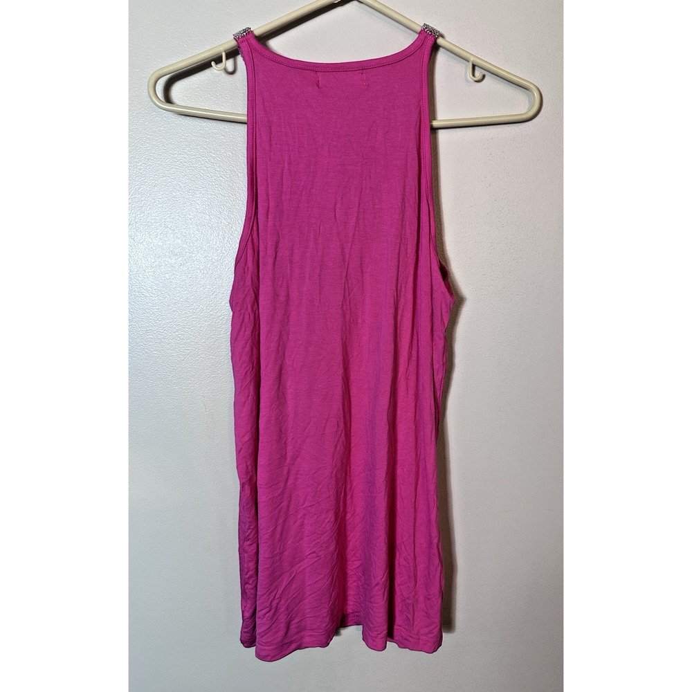 Maner Top Women's Med M Hot Pink Beaded Sleeveless Pleated Neck Keyhole New NWT - Picture 7 of 10